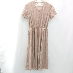 ◇ Feroux フェルゥ ONWARD- 大人カジュアル キレイめ総刺繡 半袖 膝下 ワンピース サイズ2 ピンクベージュ レディース E  【1402280002115】