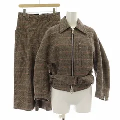 ワイズ Y's Pink Label ヨウジヤマモト TAKESHI KOSAKA セットアップ ジャケット ジップアップ ショート丈 フレアスカート ミモレ ロング ジップフライ ウール チェック柄 1 2 茶 ブラウン /BBのサムネイル