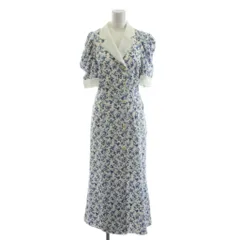 スナイデル SNIDEL マルチプリントパフスリーブワンピース ミモレ ロング 半袖 花柄 1 青 ブルー 白 ホワイト SWFO252043 /AN56