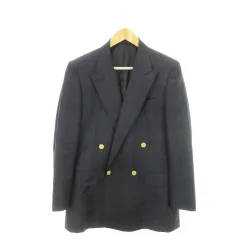 バーバリーズ Burberrys ヴィンテージ 紺ブレ ブレザー テーラード ジャケット ダブル ウール 総裏地 ダブルベンツ 金ボタン チェック 総柄 94-82-175 A6 L 紺 ネイビー /AH6 ■GY18