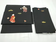 平和屋着物●つけ帯　駒刺繍　狐　松竹梅　黒地　金銀糸　正絹　逸品　CABB9343hy