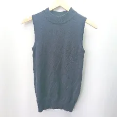 ◇ nano universe ナノ ユニバース ハイネック 無地 ノースリーブ ニット カットソー サイズ36 ネイビー レディース E  【1404020004205】