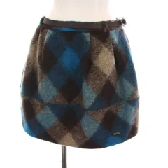 バーバリーブルーレーベル BURBERRY BLUE LABEL ミニスカート チェック ウール 36 青 ブルー ブラウン ベルト付き E1S20-415-25 /YM
