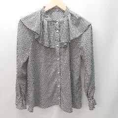 ◇ ◎ PHILLKINGTON ドット柄 パターン襟フリル 薄手 長袖 ブラウス サイズF ブラック ホワイト レディース E  【1404020011647】