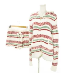 ジェラートピケ gelato pique MERRY CHRISTMAS ムールウェア 部屋着 セットアップ 上下 2点セット ジップパーカー ショートパンツ ニット もこもこ スカラップ ボーダー ロゴ刺繍 F 白 ホワイト /MN9 ■GY99