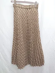 ◇ earth music&ecology アース ウエストゴム チェック ロング プリーツ スカート サイズF ベージュ マルチ レディース P  【1406240024339】