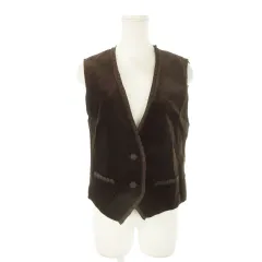 レリアン Leilian ベスト ジレ フロントボタン Vカット ベルベット 総裏地 フリル 11 茶 ブラウン /MN4