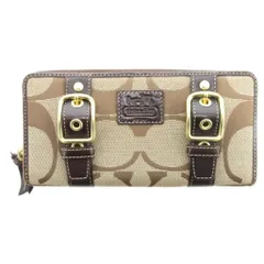 コーチ COACH 長財布 ウォレット シグネチャー ベルト 総柄 キャンバス レザー 茶 ブラウン /AE