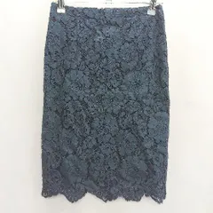 ◇ NATURAL BEAUTY BASIC シアー花柄 ひざ下 タイト スカート サイズXS ネイビー系 レディース E  【1408060004973】