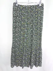 ◇ LOWRYS FARM ローリーズファーム 花柄 ロング丈 プリーツ スカート サイズF ブラック ホワイト グリーン系 レディース E  【1408060019755】
