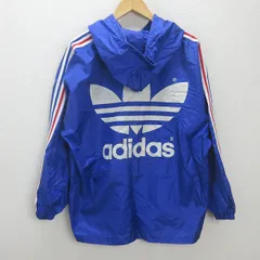 K■90年代■アディダス/adidas ビッグトレフォイルロゴ プルオーバージャケット フーディ/デサント社【M-L】青/MENS■49【中古】