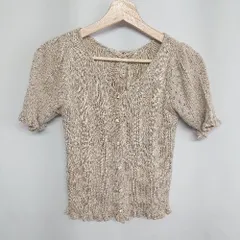 ◇ one after another NICE CLAUP 半袖 カーディガン サイズF ベージュ レディース E  【1408060033607】