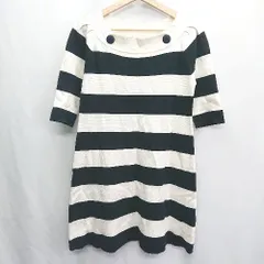 ◇ UNIVERVAL MUSE ボーダー柄 五分袖 ひざ丈 ワンピース サイズ表記なし ホワイト ネイビ－ レディース E  【1408060033447】