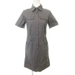 ロートレアモン LAUTREAMONT サファリ ワンピース ひざ丈 半袖 ポケット 薄手 38 Mサイズ グレー ■GY61