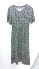 ◇ GLOBAL WORK 花柄 半袖 ロング丈 ワンピース サイズM ネイビー イエロー グリーン レディース E  【1408060048731】