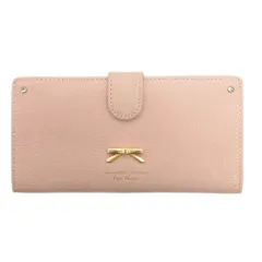 サマンサタバサプチチョイス Samantha Thavasa Petit Choice シンプルリボンプレート薄型長財布 カード入れ 小銭入れ ピンク ウォレット ■GY99
