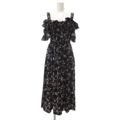 スナイデル SNIDEL タグ付き ワンピース F ギャザー オフショルダー 半袖 マリン柄 マキシ ロング丈 黒 ブラック /NU ■YHS14