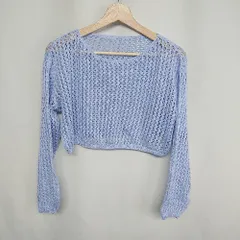 ◇ me+em select　ミームセレクト シアー加工　クロップド 長袖 ニット サイズS パープル系 レディース E  【1408220001095】