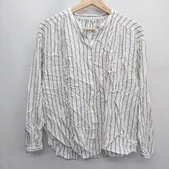 ◇ GLOBAL WORK グローバルワークワーク ストライプ柄 長袖 シャツ サイズL オフホワイト ブラック グレー レディース E  【1408220012169】