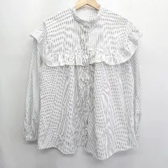 ◇ Samansa Mos2 blue ストライプ柄 長袖 シャツ サイズF ホワイト グレー レディース E  【1408220012589】