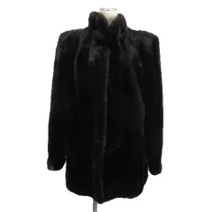 銀サガ ミンク ファー コート ジャケット ハーフ ミディアム 毛皮 15 ダークブラウン アウター ■GY09