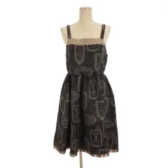 アクシーズファム axes femme プリント ジャンパースカート ワンピース ひざ丈 フレア M ブラック系 ■FF