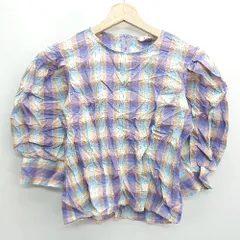 ◇ ZARA WOMAN ザラウーマン チェック柄 長袖 ブラウス サイズUSA XS パープル系 レディース E  【1408220013142】