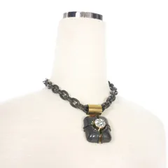 ランバン LANVIN メタルパーツ ショートネックレス ペンダント アクセサリー F ブラック/ゴールド 黒のサムネイル