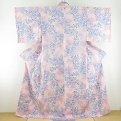 小紋 桜文様 袷 広衿 桃色 正絹 仕立て上がり カジュアル着物 身丈163cm