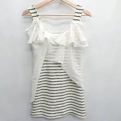 ◇ snidel スナイデル ボーダー柄　フリル付き 半袖 ブラウス サイズＭ アイボリー系 レディース E  【1408220014705】