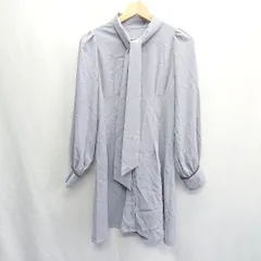 ◇ GRL ボウタイ付き レースアップ 長袖 膝丈 ワンピース サイズM ライトブルー グレー レディース E  【1408220015153】