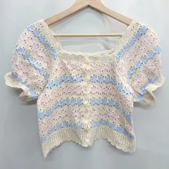 ◇ SpRay PREMIUM フラワークロシェ 半袖 ニットカーディガン サイズ表記なし オフホワイト ピンク ブルー レディース E  【1408220023622】