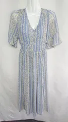 ◇ archives 総柄 花柄 ウエストゴム 半袖 ロング丈 ワンピース サイズM ブルー イエロー ホワイト系 レディース E  【1408220024384】