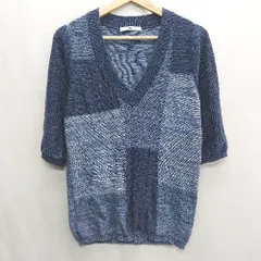 ◇ JOURNAL STANDARD relume 五分袖 ニット セーター サイズF ネイビー レディース E  【1408220030491】