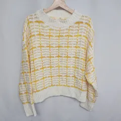 ◇ Cepo work ＆ military チェック柄 長袖 ニット サイズM ホワイト イエロー レディース E  【1408220042210】