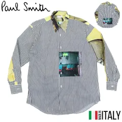 【B3660】【イタリー製】Paul Smith LONDON ポールスミスロンドン 長袖シャツ ストライプ フォトプリント アメリカンジャケット（株） サイズM