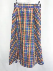 ◇ earth music&ecology チェック柄 ロング丈 フレア スカート サイズF ブルー イエロー レディース E  【1408220044030】