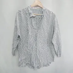 ◇ Samansa Mos2 サマンサ モスモス ストライプ柄 長袖 シャツ サイズF グレー レディース E  【1408220043873】