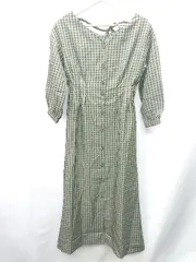 ◇ clear クリア ギンガムチェック柄 長袖 膝下丈 ワンピース サイズF グリーン系 レディース E  【1408220051533】