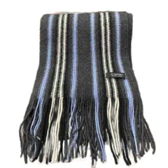 バーバリーブラックレーベル BURBERRY BLACK LABEL マフラー ストール ストライプ フリンジ グレー ブルー ホワイト ☆AA★のサムネイル