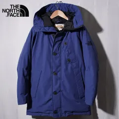 ノースフェイス THE NORTH FACE ダウンジャケット M 相当 表記 S ブルー ロゴ刺繍 ワークジャケット ミリタリージャケット 風 テック ストリート オーバーサイズ ビッグシルエット 古着 Y091