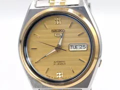SEIKO 5 自動巻き メンズ腕時計 ゴールド文字盤 デイデイト コンビブレス