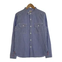 Pherrow's フェローズ シアサッカー ラウンドヨーク ストライプワークシャツ バンドカラー ブルー Size M