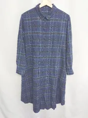 ◇ LA DUREE ラデュレ チェック柄 長袖 ロング丈 ワンピース サイズ9 ブルー ホワイト ブラック レディース E  【1408220066117】