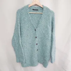 ■ w closet ダブルクローゼット 長袖 ファーカーディガン サイズF ライトブルー レディース E  【1408220066544】