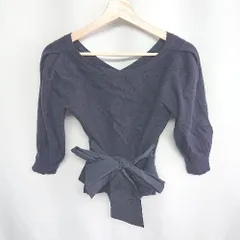 ◇ 31 Sons de mode ストレッチ素材　ウエストタイト　装飾リボン 長袖 ブラウス サイズＳ ネイビー系 レディース E  【1408220066469】