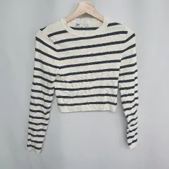 ◇ ZARA ザラ ボーダー 長袖 Tシャツ サイズUSA L ホワイト系 レディース E  【1408220067299】