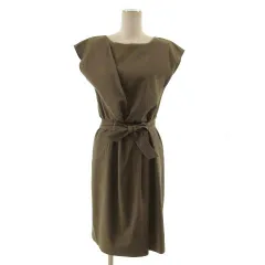 アンタイトル UNTITLED ワンピース ノースリーブ調 ミディ丈 ウエストリボン 日本製 カーキ系 カーキブラウン 1