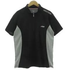 フィラ FILA Tシャツ ハイネック ハーフジップ ロゴ刺繍 切替え 配色 速乾 ブラック 黒 グレー M