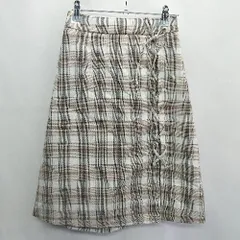 ◇ ⊇ MAJESTIC LEGON マジェスティックレゴン チェック柄 膝下丈 タイト スカート サイズM ブラウン系 レディース E  【1409100005240】
